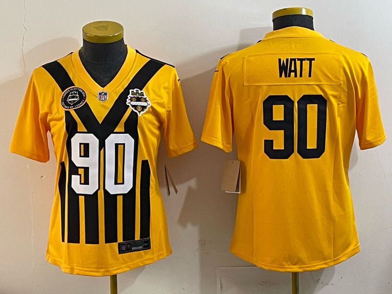 Women 2025 Nike Pittsburgh Steelers #90 Watt Yellow Limited NFL Jersey style 043